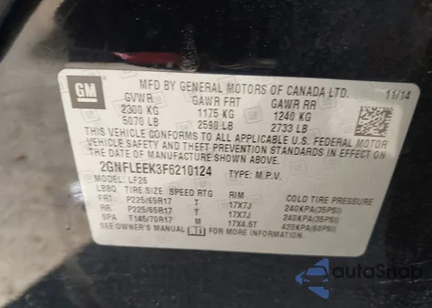 2015 Chevrolet Equinox Ls из США, поврежденный, VIN 2GNFLEEK3F6210124